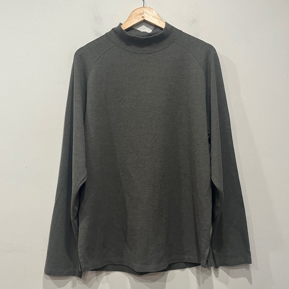 Zegna Sport Long Sleeve Mock neck Sweatshirt Top in Heathered Green L
